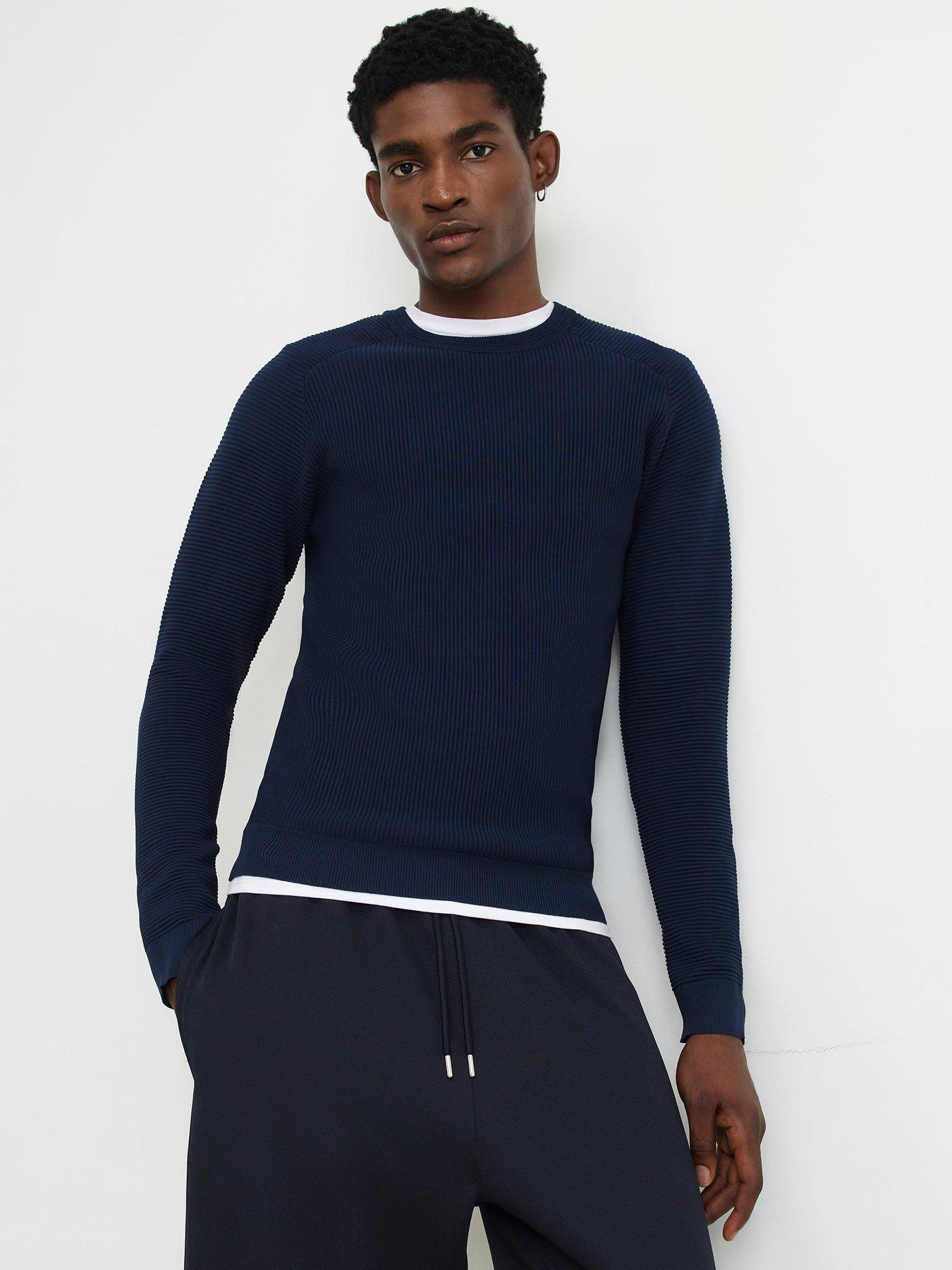 River Island Muscle Fit Long Sleeve Jumper - Navy