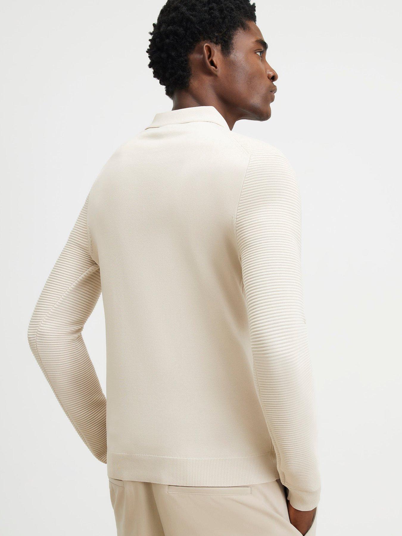 Image 2 of 5 of River Island Muscle Fit Textured Polo Shirt - Beige