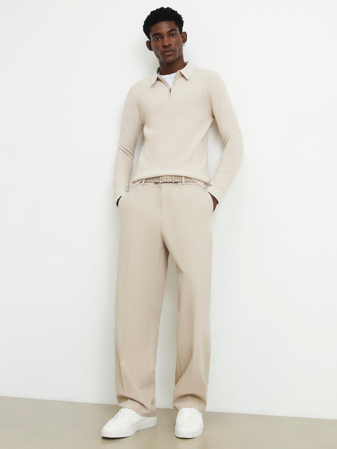 Image 3 of 5 of River Island Muscle Fit Textured Polo Shirt - Beige