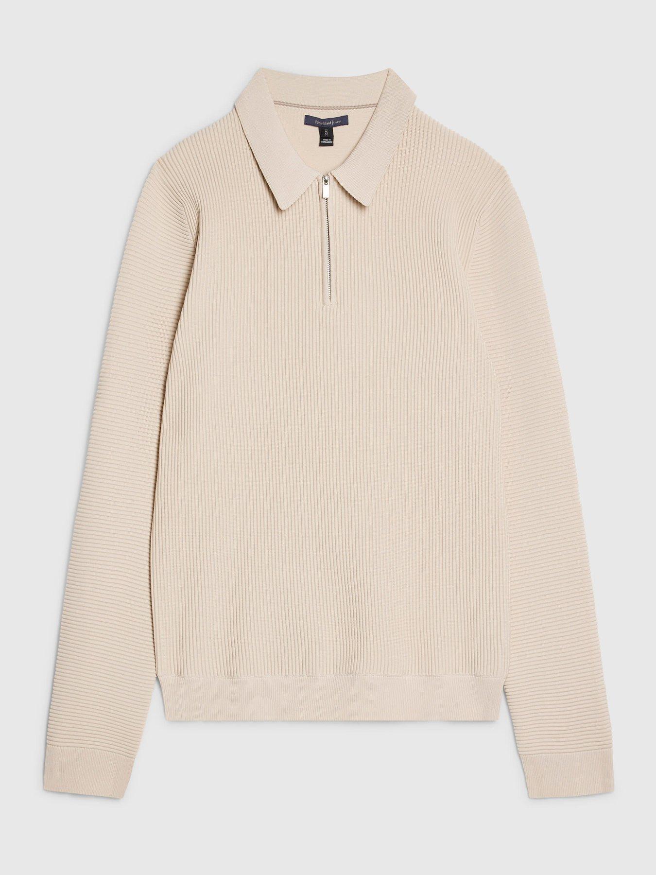Image 4 of 5 of River Island Muscle Fit Textured Polo Shirt - Beige