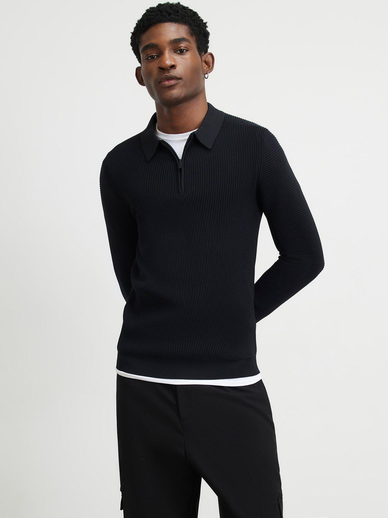 River Island Muscle Fit Textured Polo Shirt - Black