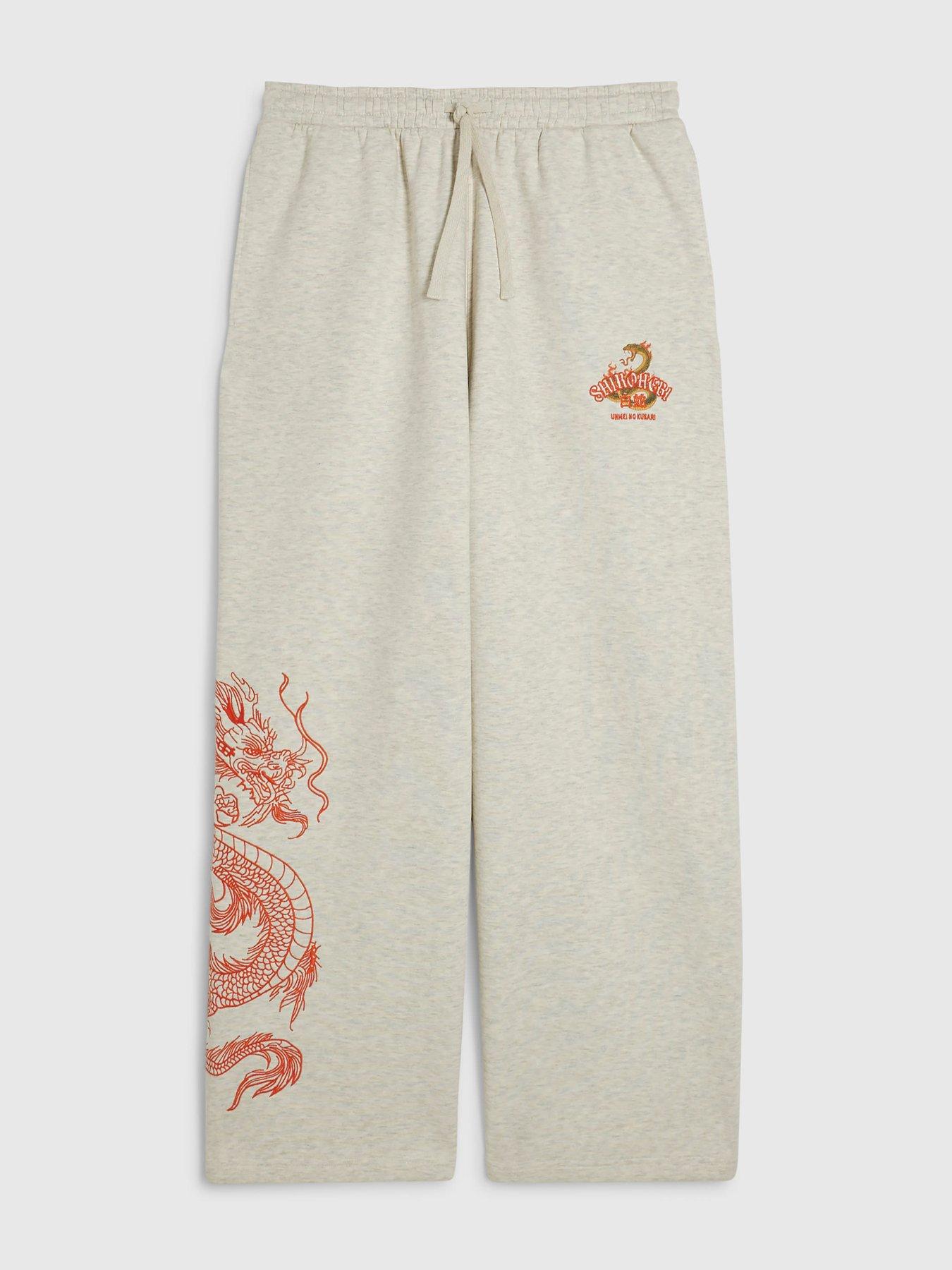 Image 6 of 6 of River Island Mens Wide Leg Snake Graphic Jogging Bottoms - Grey