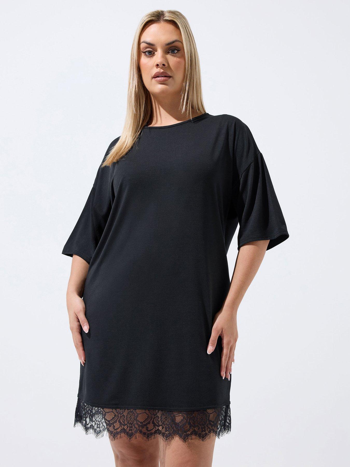Yours Curve Lace T-Shirt Mini Dress - Black