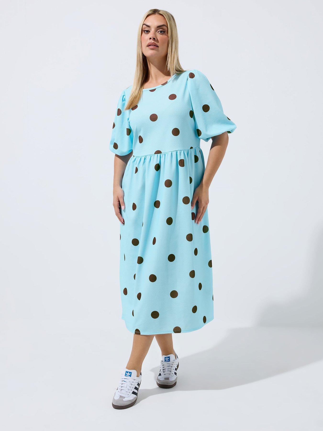 Yours Curve Polka Dot Dress - Blue