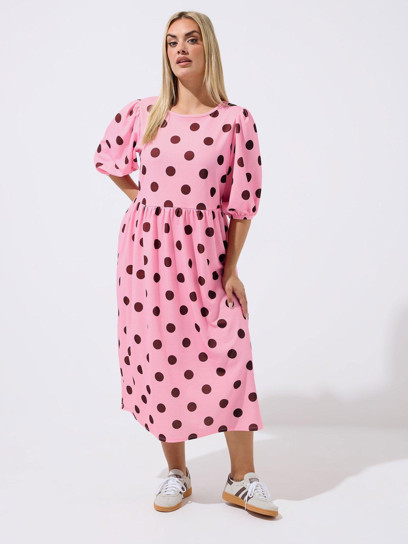 Yours Curve Polka Dot Dress - Pink