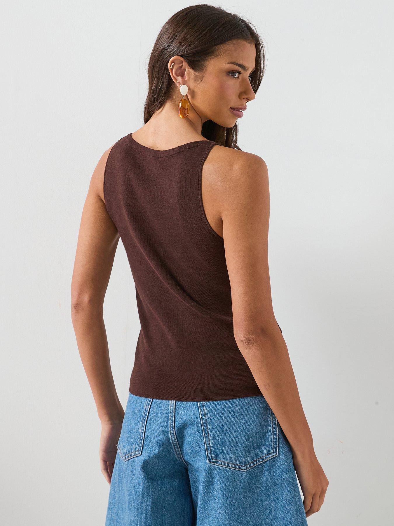Image 2 of 6 of Mango Fine Knit Boat Neck Top - Brown