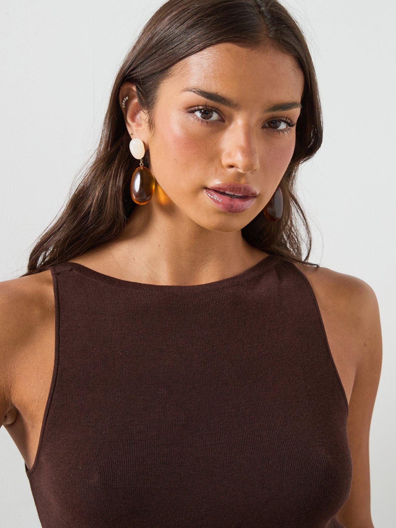 Image 4 of 6 of Mango Fine Knit Boat Neck Top - Brown