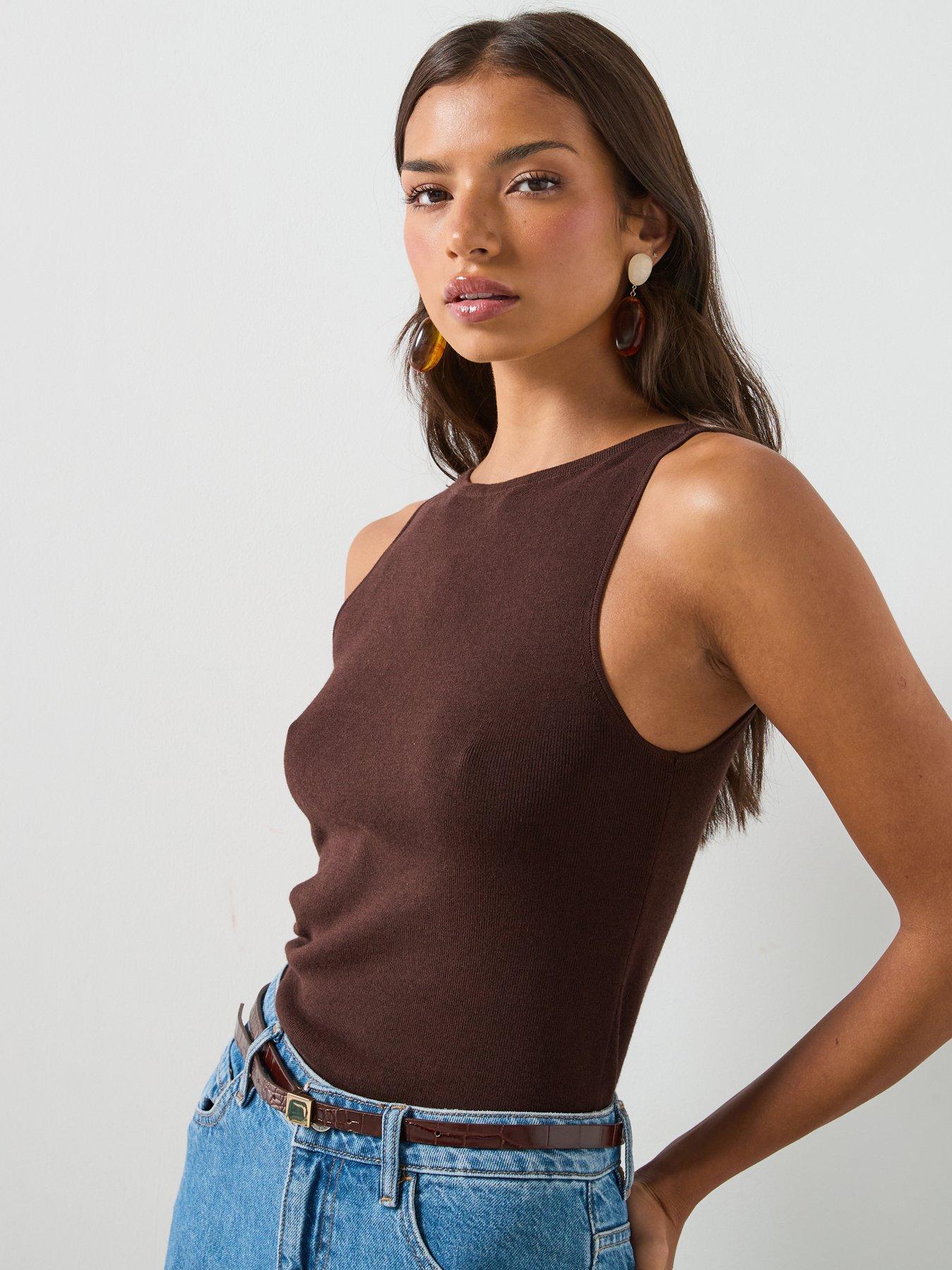 Image 5 of 6 of Mango Fine Knit Boat Neck Top - Brown