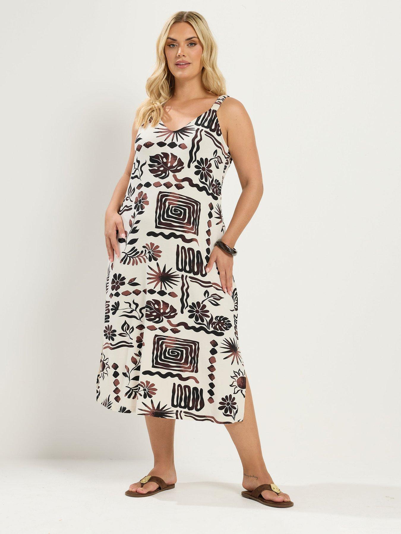 Yours Curve Abstract Throw On Dress - Ivory