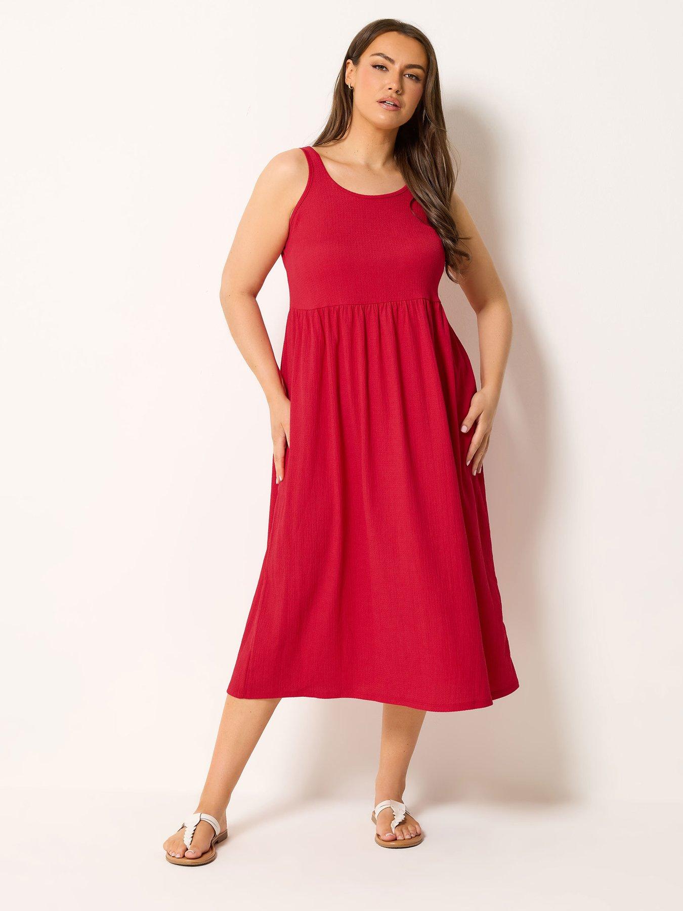 Yours Curve Short Sleeve Textured Smock Dress - Red