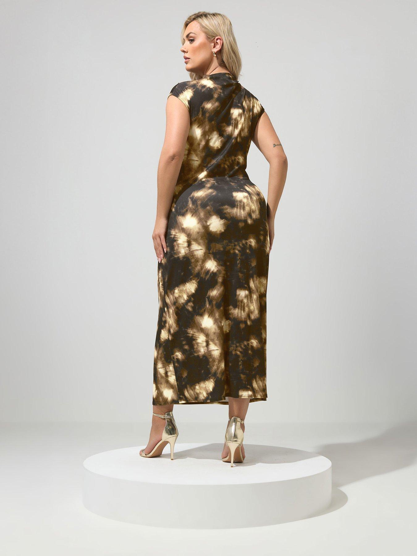 Image 2 of 5 of Yours Curve Abstract Drape Dress - Brown