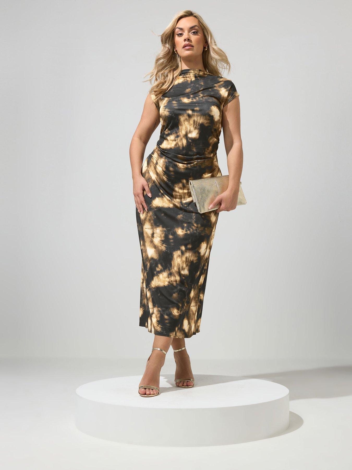 Image 3 of 5 of Yours Curve Abstract Drape Dress - Brown