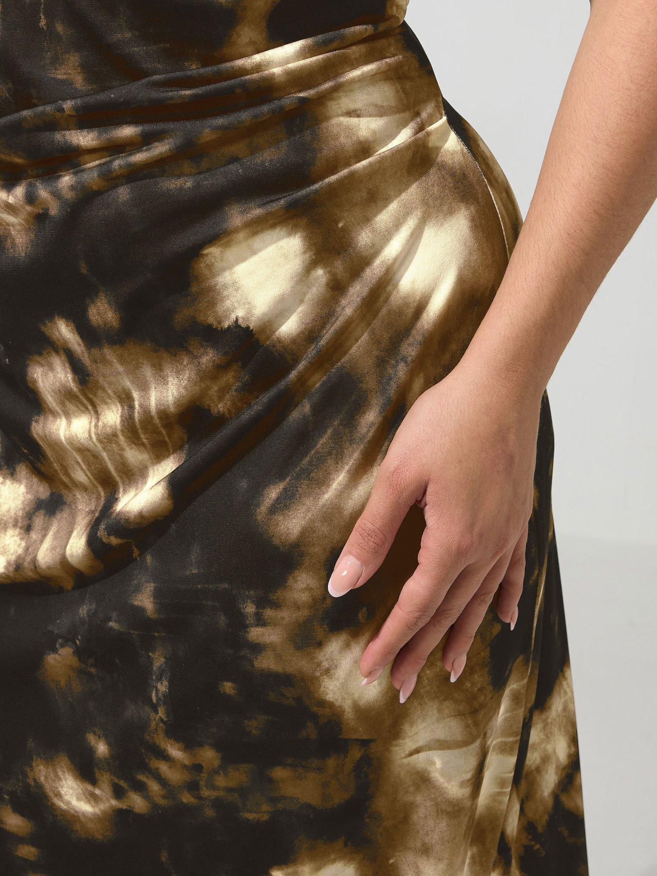 Image 4 of 5 of Yours Curve Abstract Drape Dress - Brown