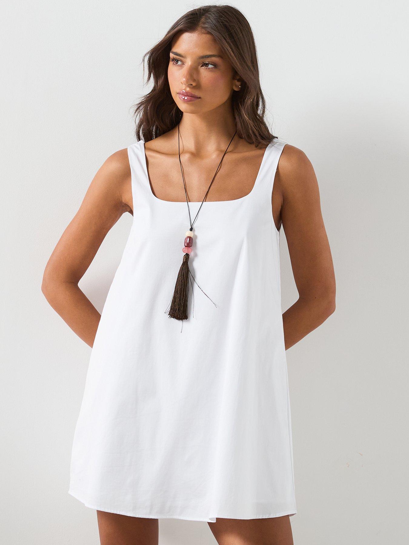 Mango Flared Cotton Dress - White