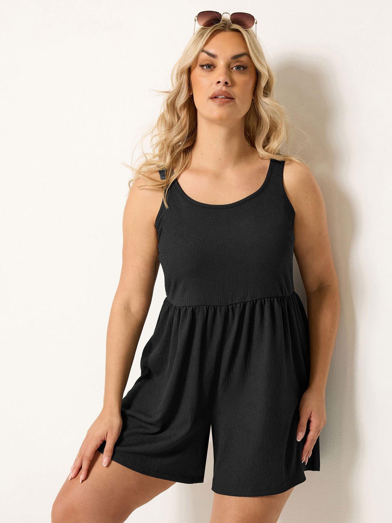 Yours Curve Textured Smock Playsuit - Black