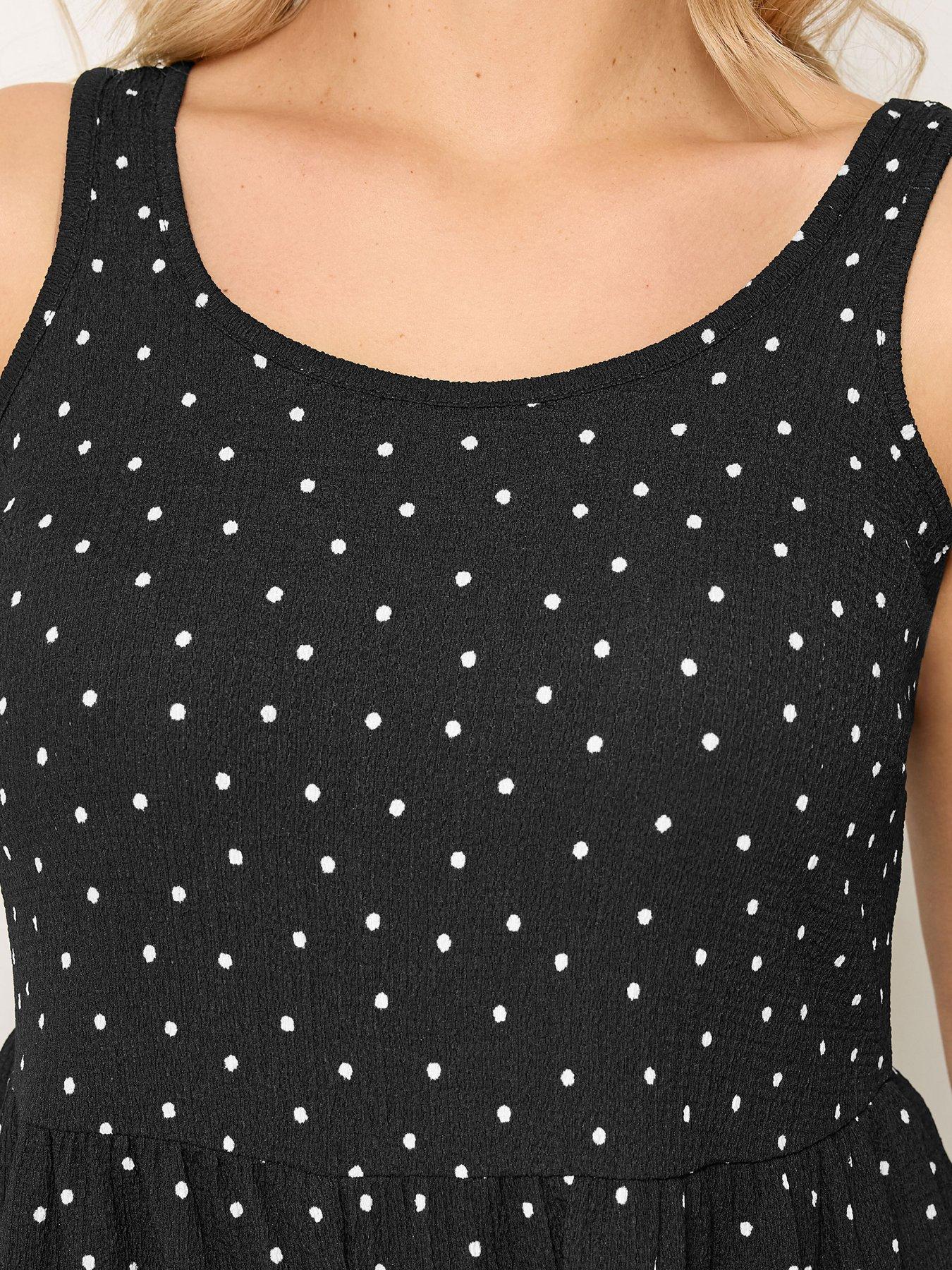 Image 4 of 4 of Yours Polka Dot Print Textured Smock Playsuit - Black