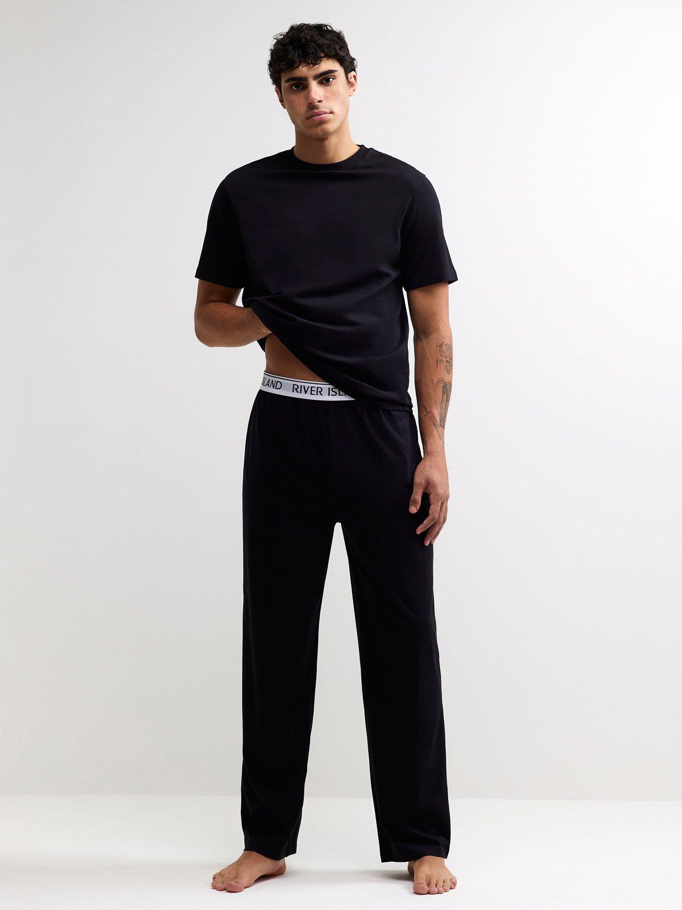 Image 3 of 6 of River Island Cotton T-shirt And Trousers Pyjamas Set - Black