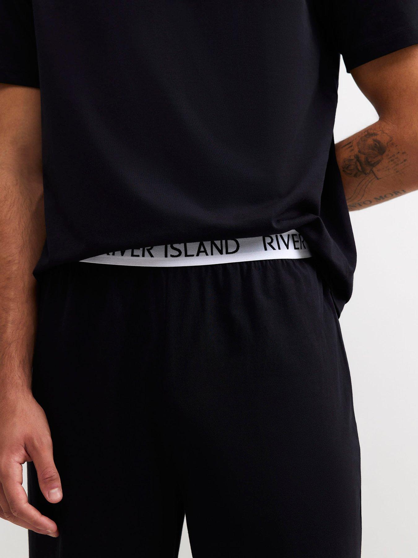 Image 4 of 6 of River Island Cotton T-shirt And Trousers Pyjamas Set - Black
