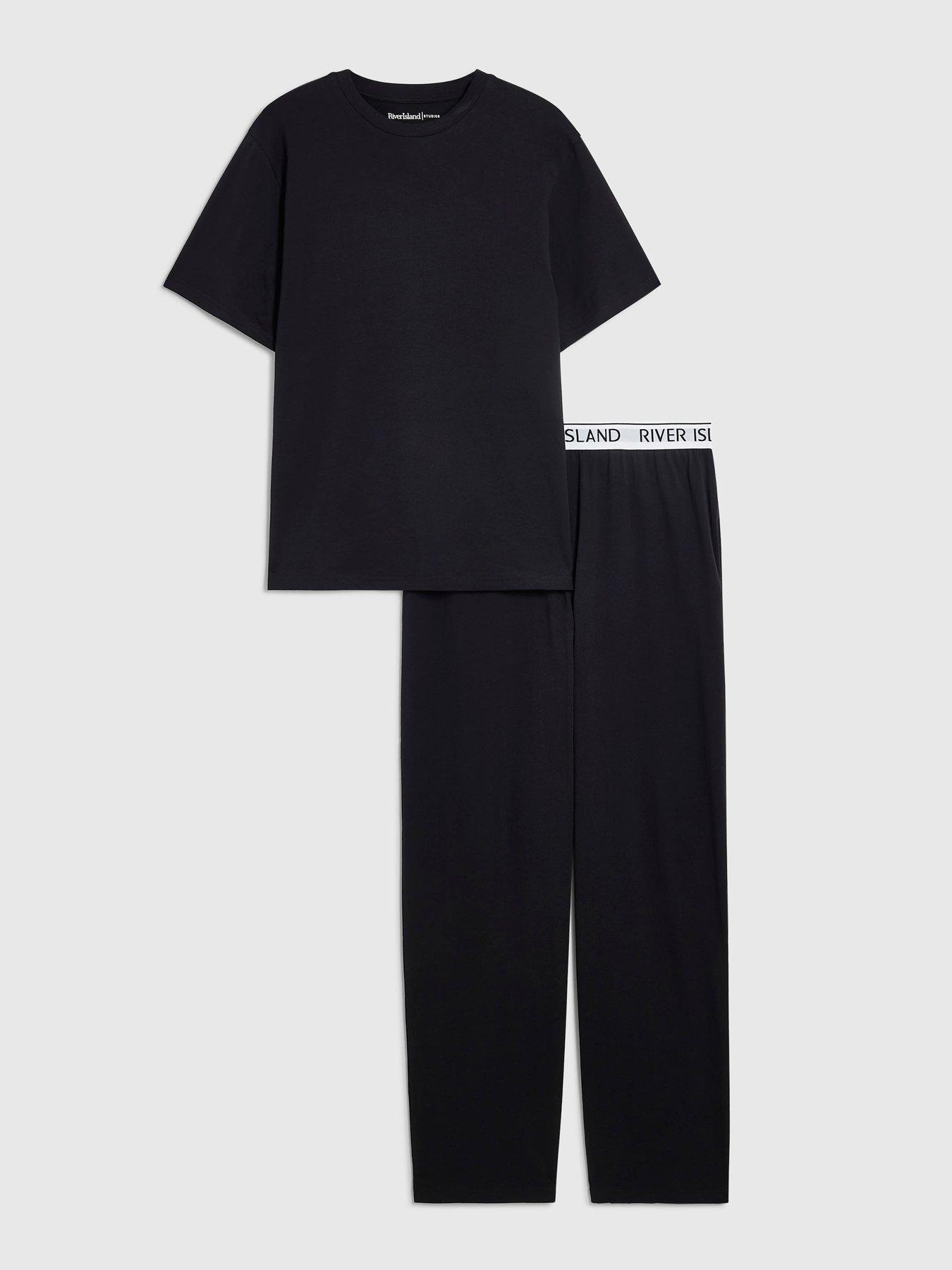 Image 6 of 6 of River Island Cotton T-shirt And Trousers Pyjamas Set - Black