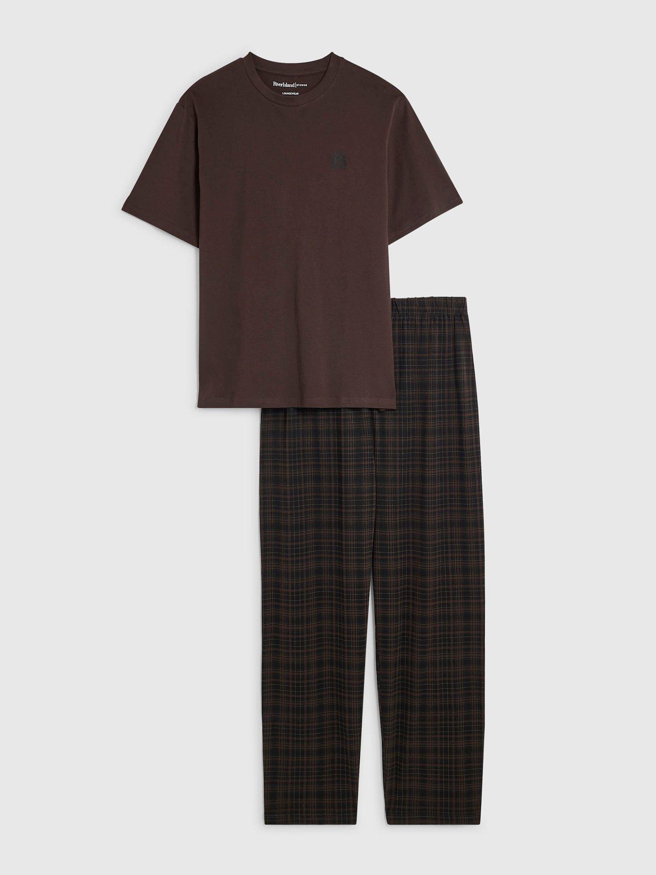 Image 1 of 2 of River Island Check Loungewear Set - Brown