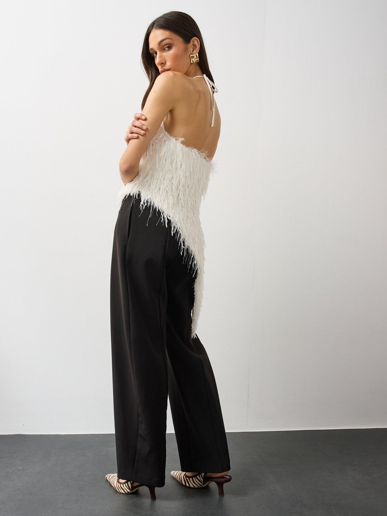 Image 5 of 7 of Michelle Keegan Womens Textured Asymmetric Hem Halterneck Top - Ivory