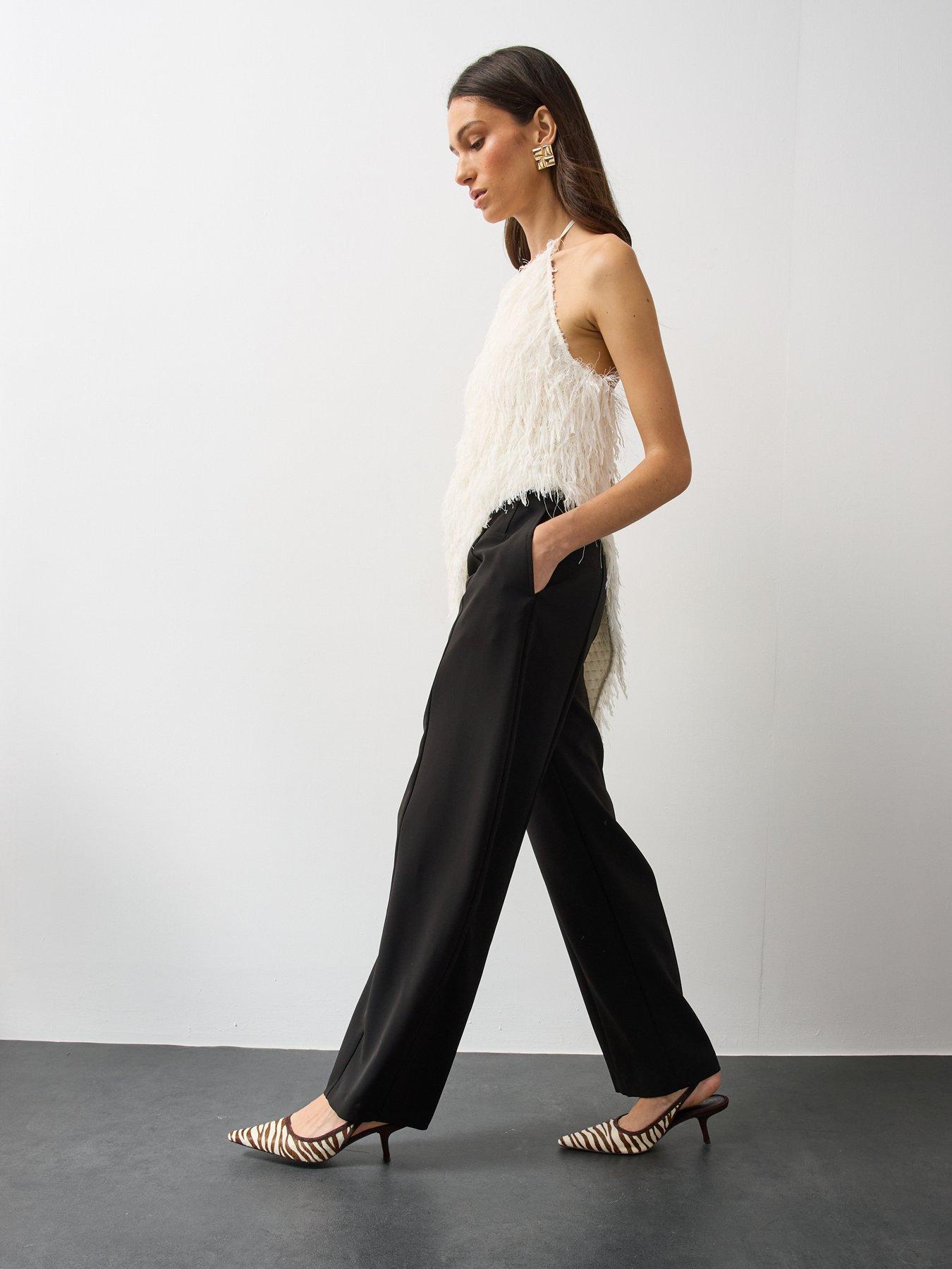 Image 6 of 7 of Michelle Keegan Womens Textured Asymmetric Hem Halterneck Top - Ivory