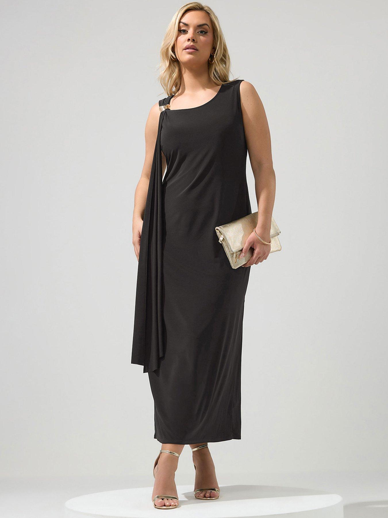 Yours Curve Sash Metal Detail Dress - Black