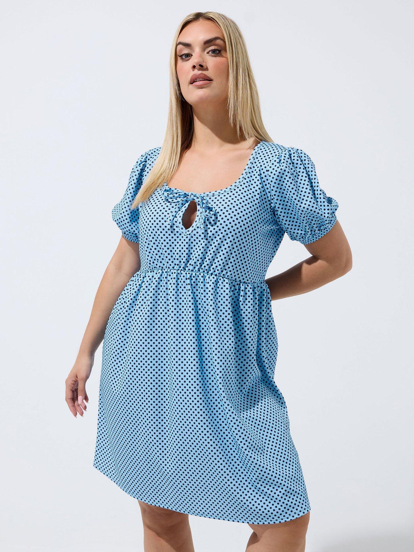 Yours Curve Polka Dot Mini Dress - Blue