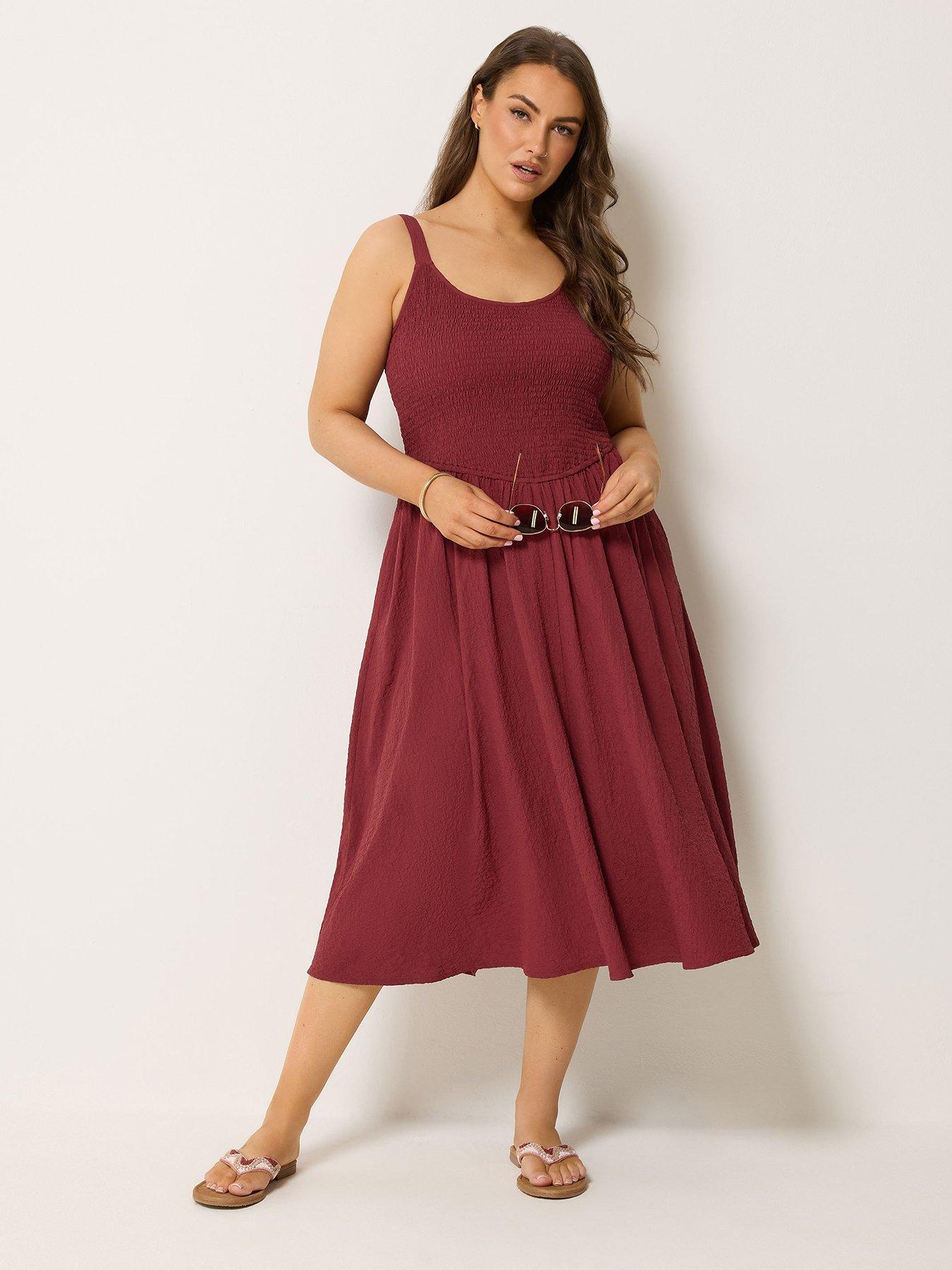 Yours Curve Shirred Detail Sundress - Red