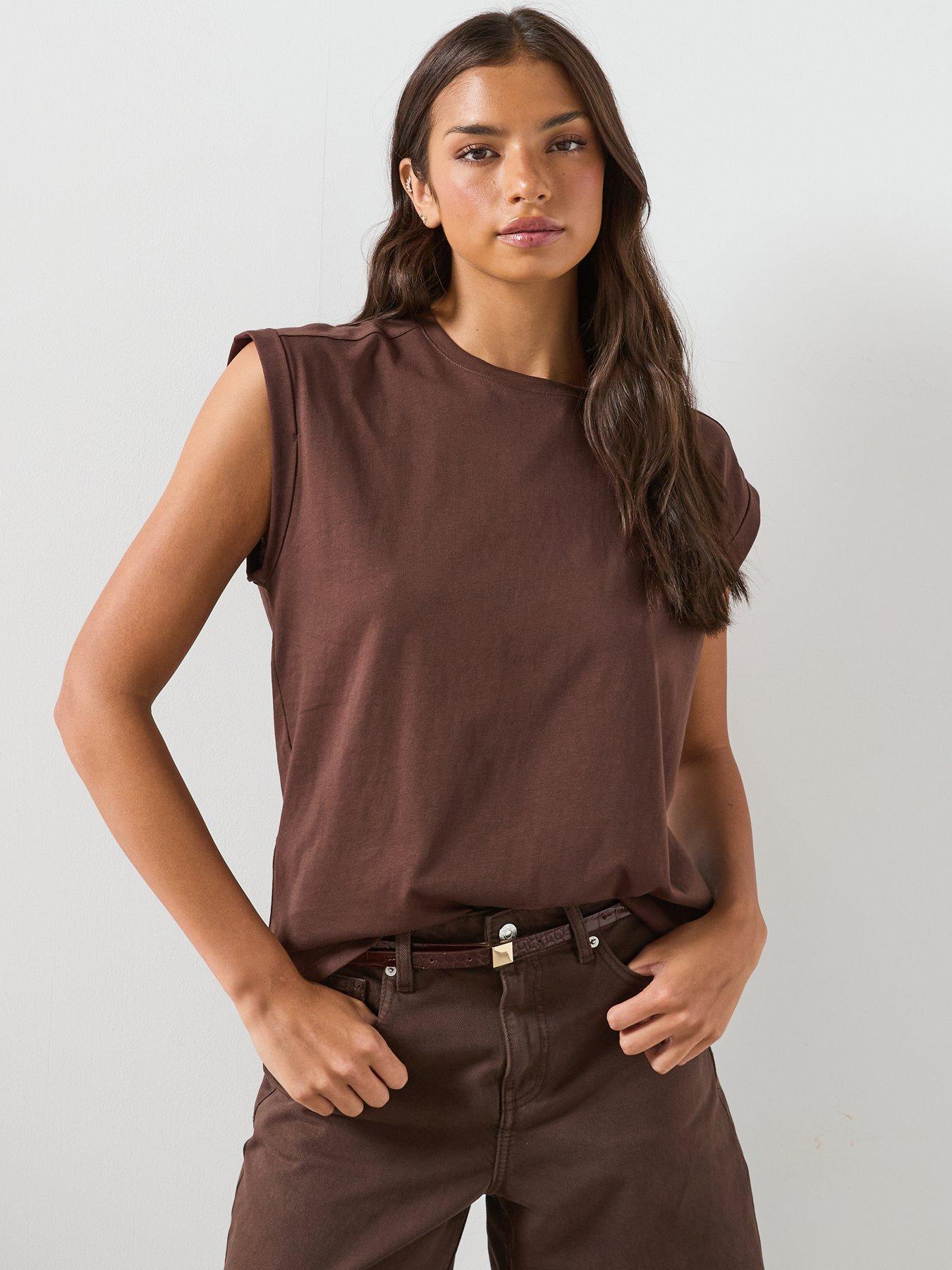 Mango Short-sleeved Cotton T-shirt - Brown