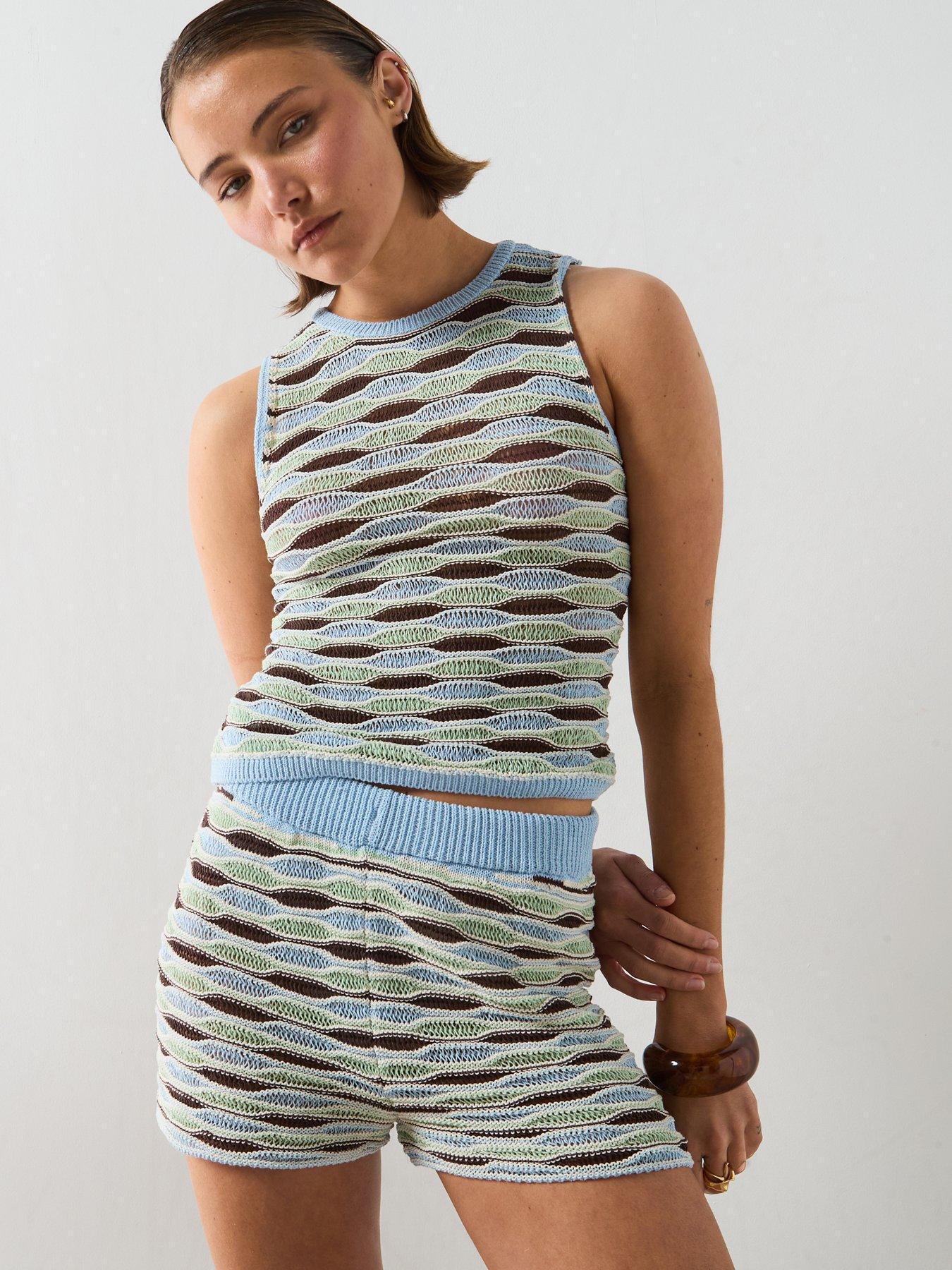 Image 5 of 6 of Mango Wavy Stripe Knit Top - Sky Blue