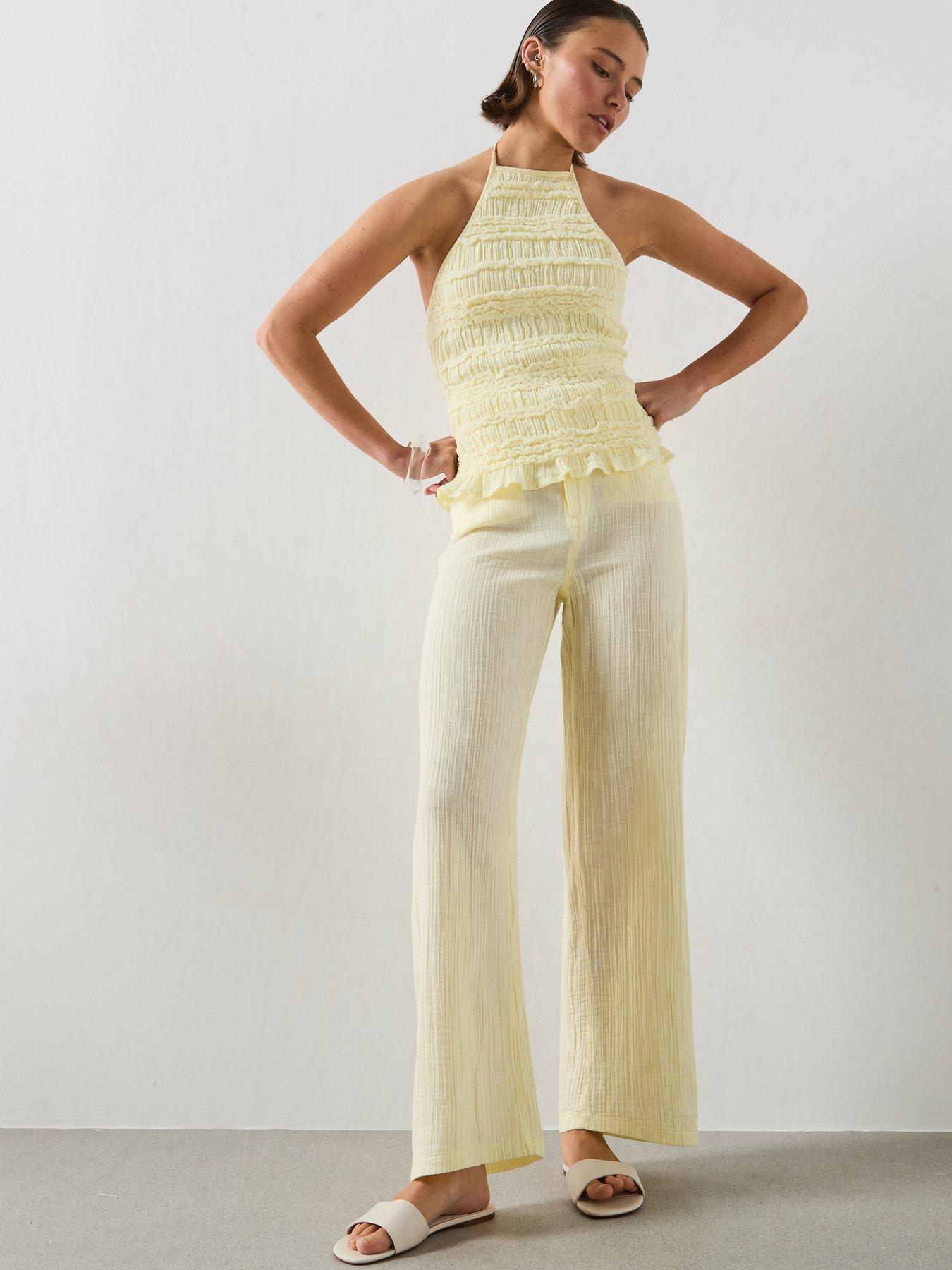 Image 3 of 5 of Mango Halter Neck Crinkle Top - Pastel Yellow
