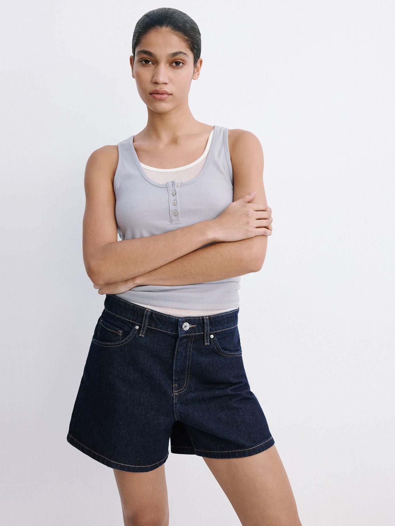 Mango Straight-Fit Denim Shorts - Blue