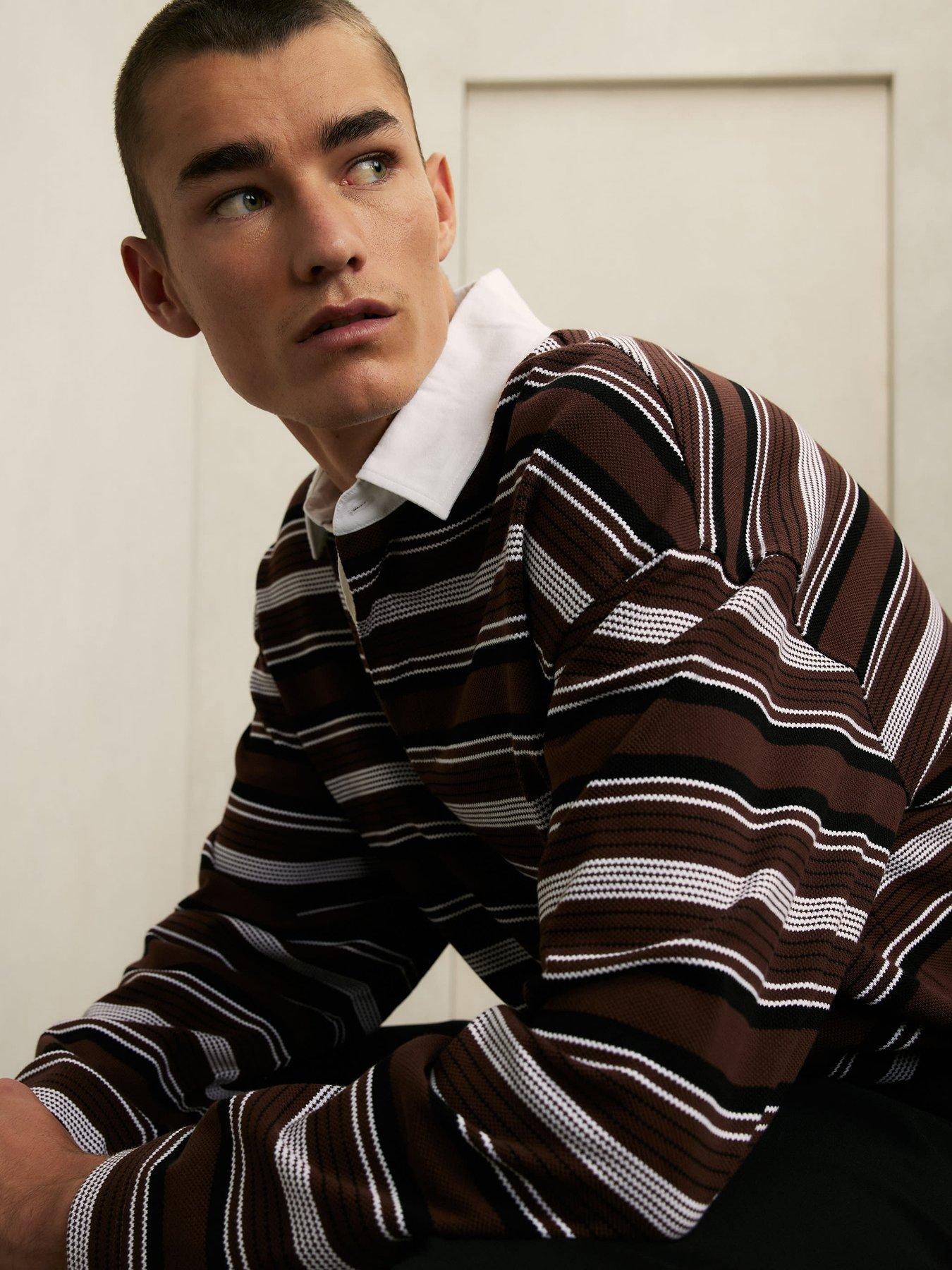 Image 4 of 6 of River Island River Island Long Sleeve Striped Polo Shirt