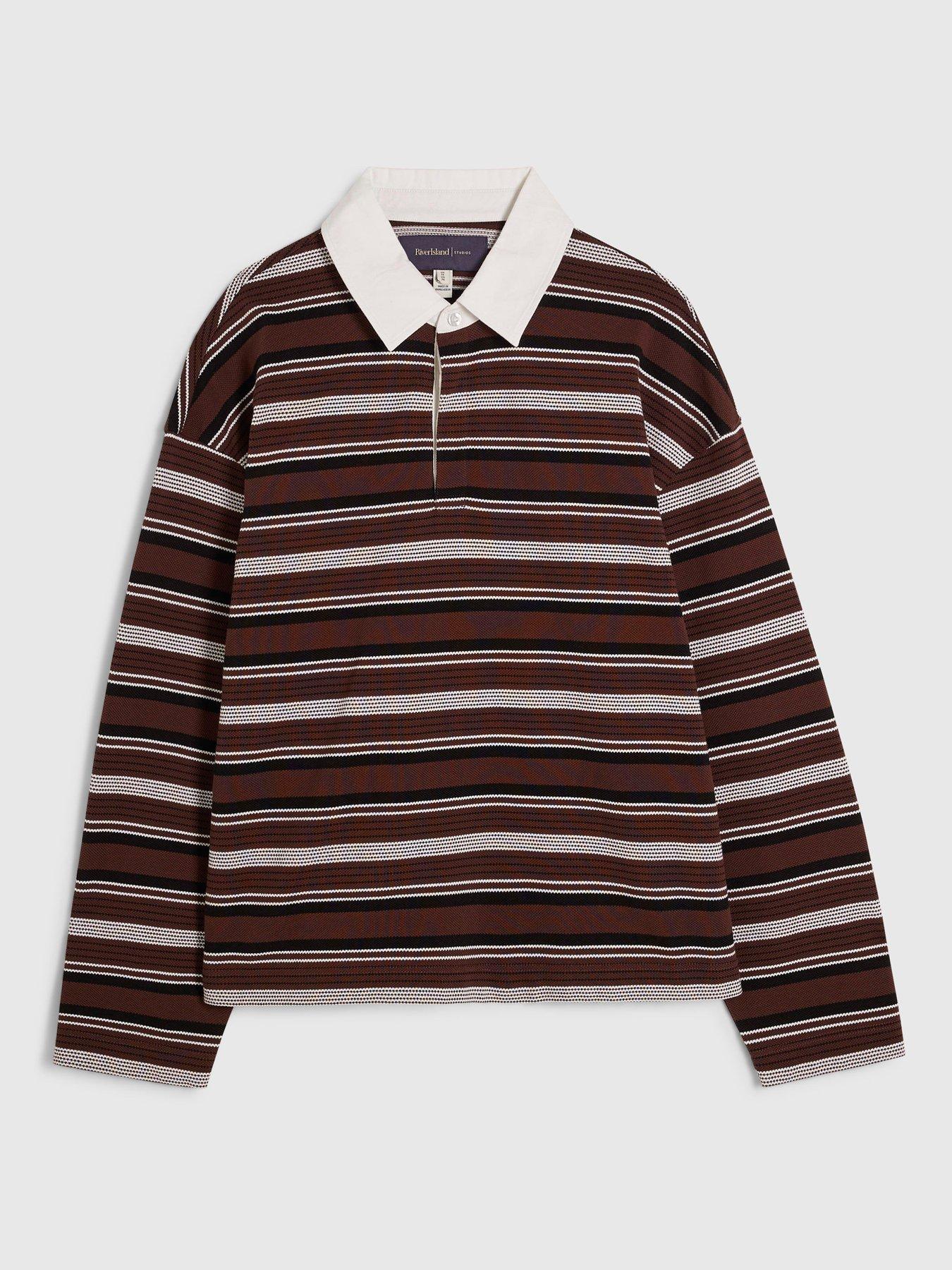 Image 5 of 6 of River Island River Island Long Sleeve Striped Polo Shirt