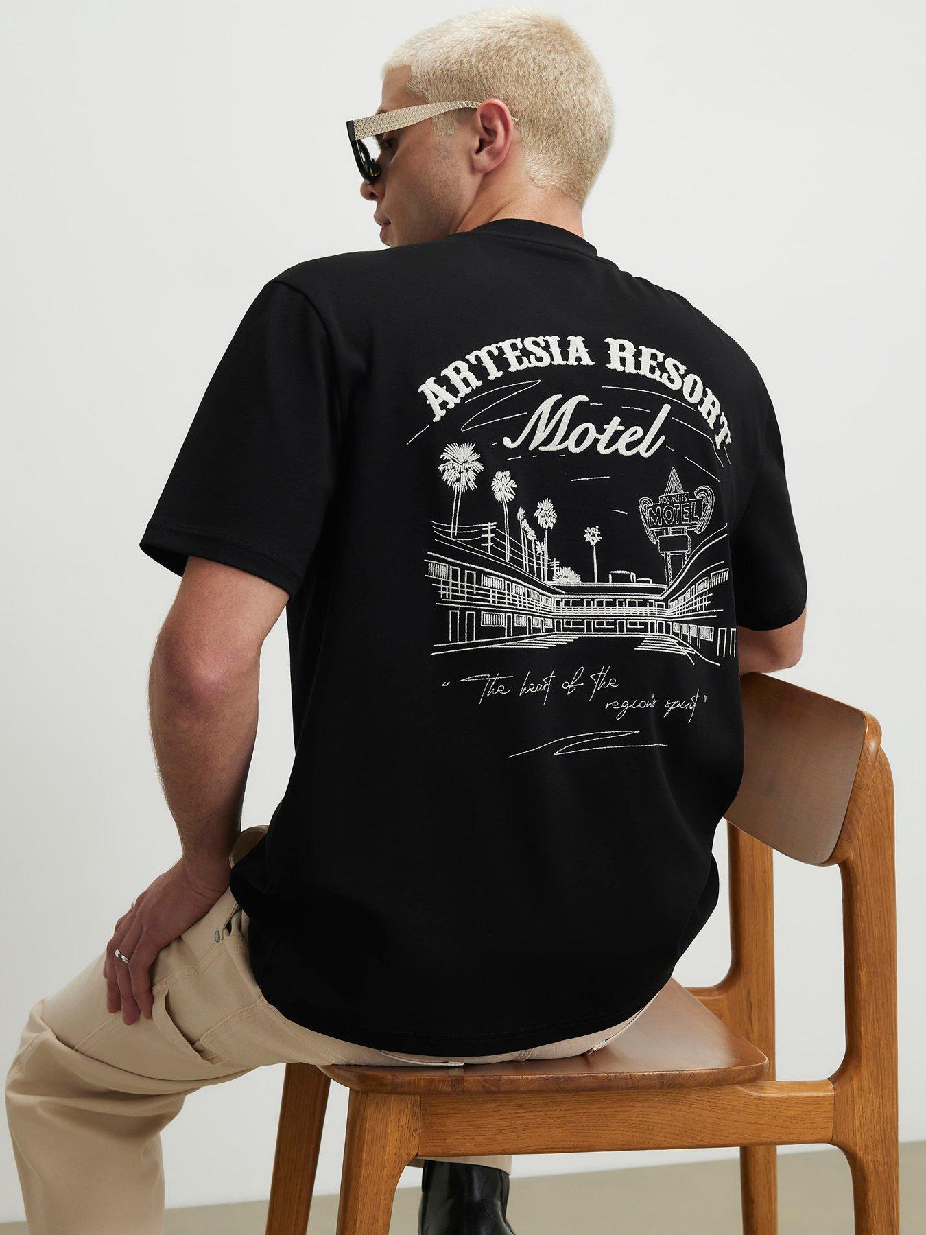 River Island Artesia Motel Graphic T-Shirt - Black