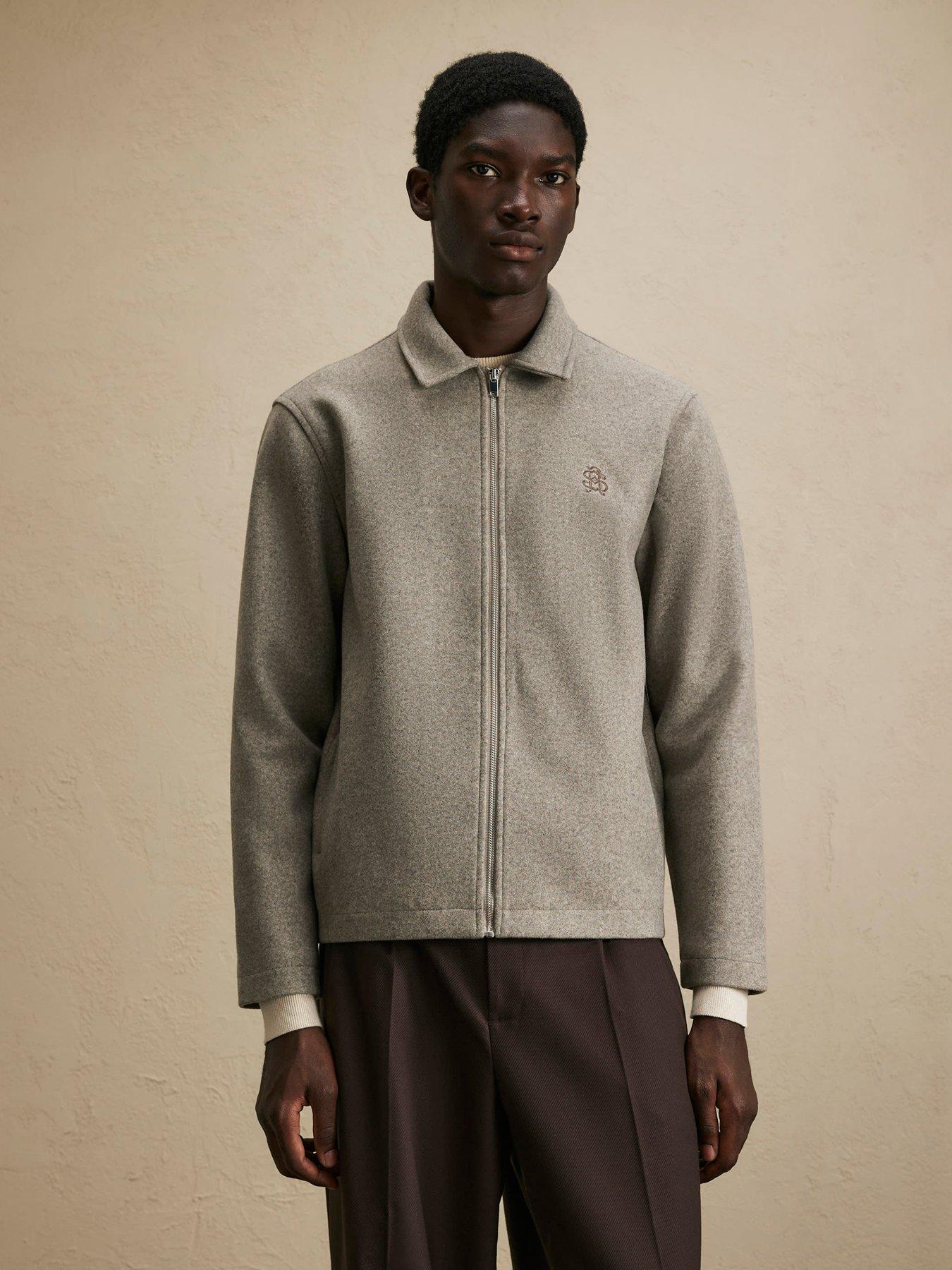 Image 1 of 6 of River Island Mens Zip-Through Embroidered Collared Shacket - Grey