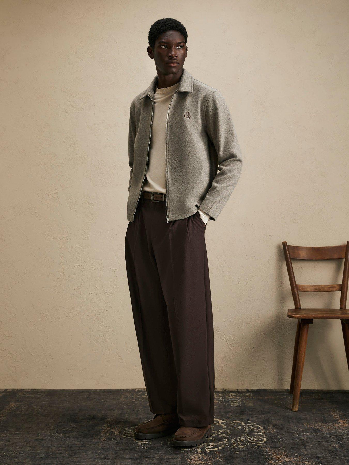 Image 3 of 6 of River Island Mens Zip-Through Embroidered Collared Shacket - Grey