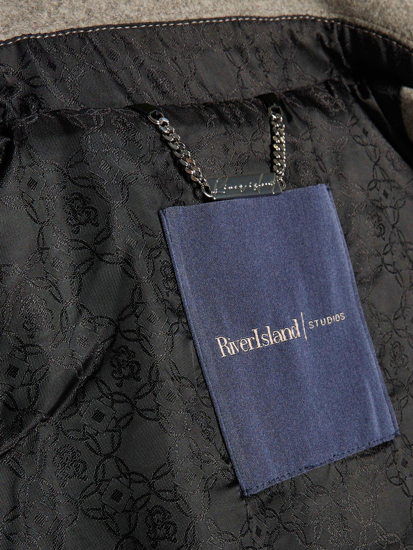 Image 5 of 6 of River Island Mens Zip-Through Embroidered Collared Shacket - Grey