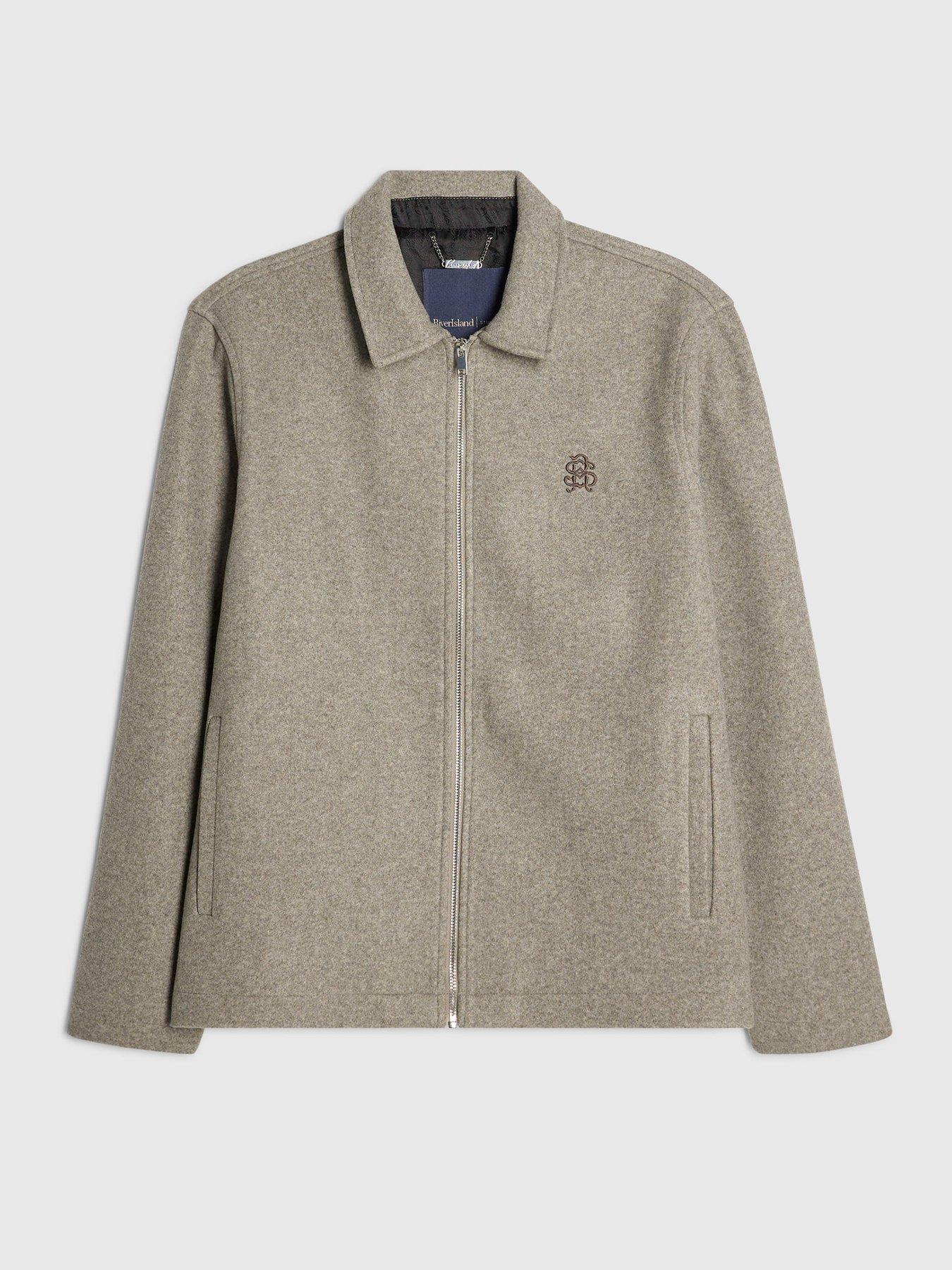 Image 6 of 6 of River Island Mens Zip-Through Embroidered Collared Shacket - Grey