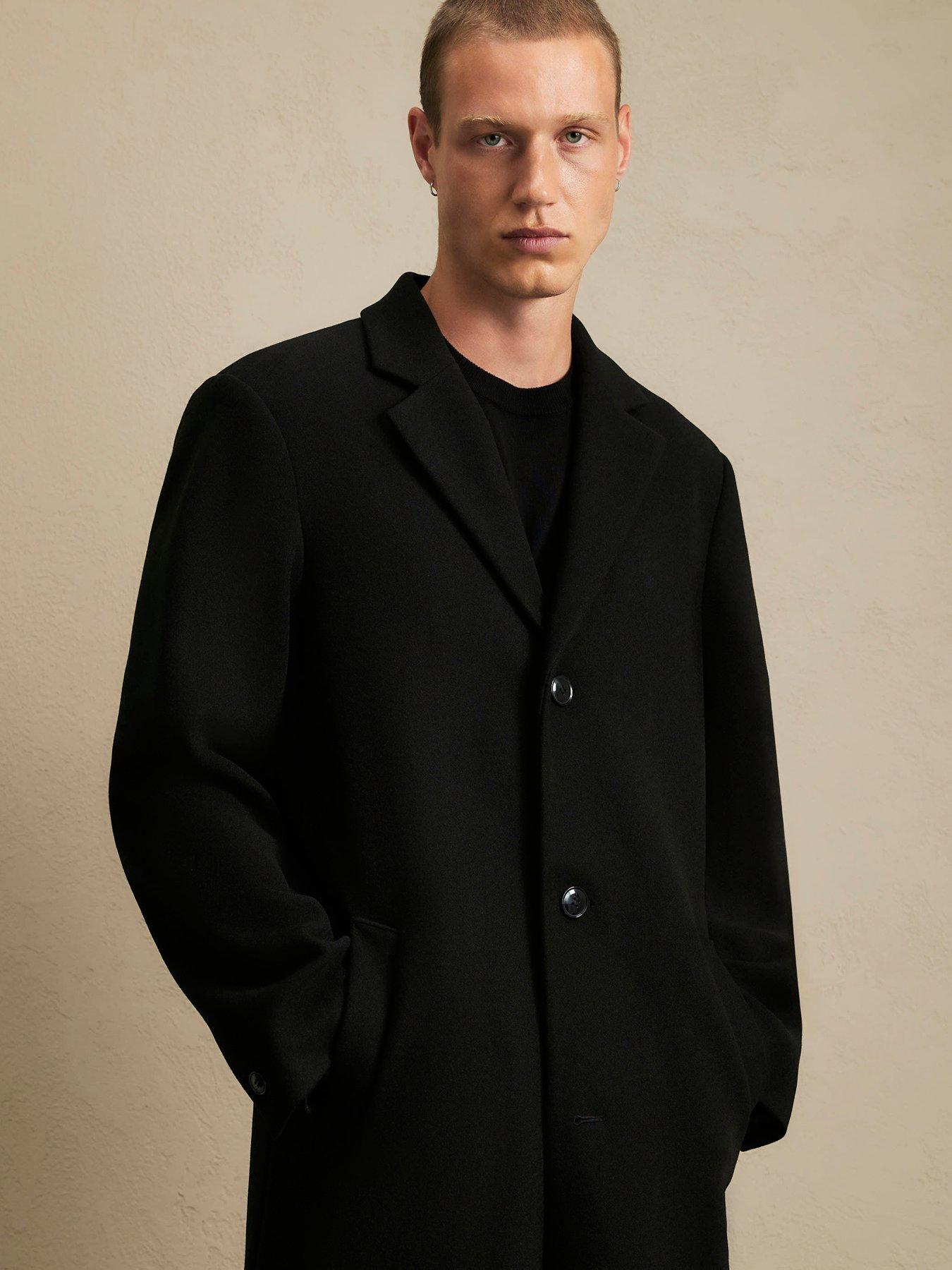 Image 1 of 4 of River Island Single Breasted Overcoat - Black