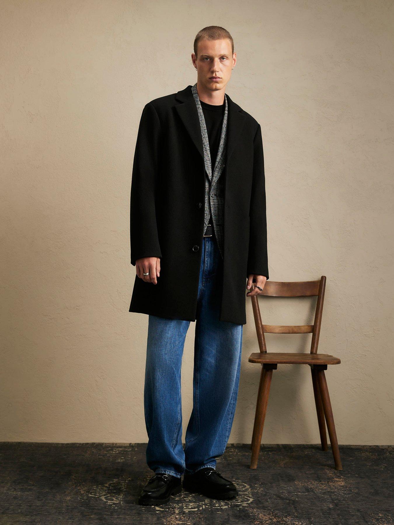 Image 2 of 4 of River Island Single Breasted Overcoat - Black