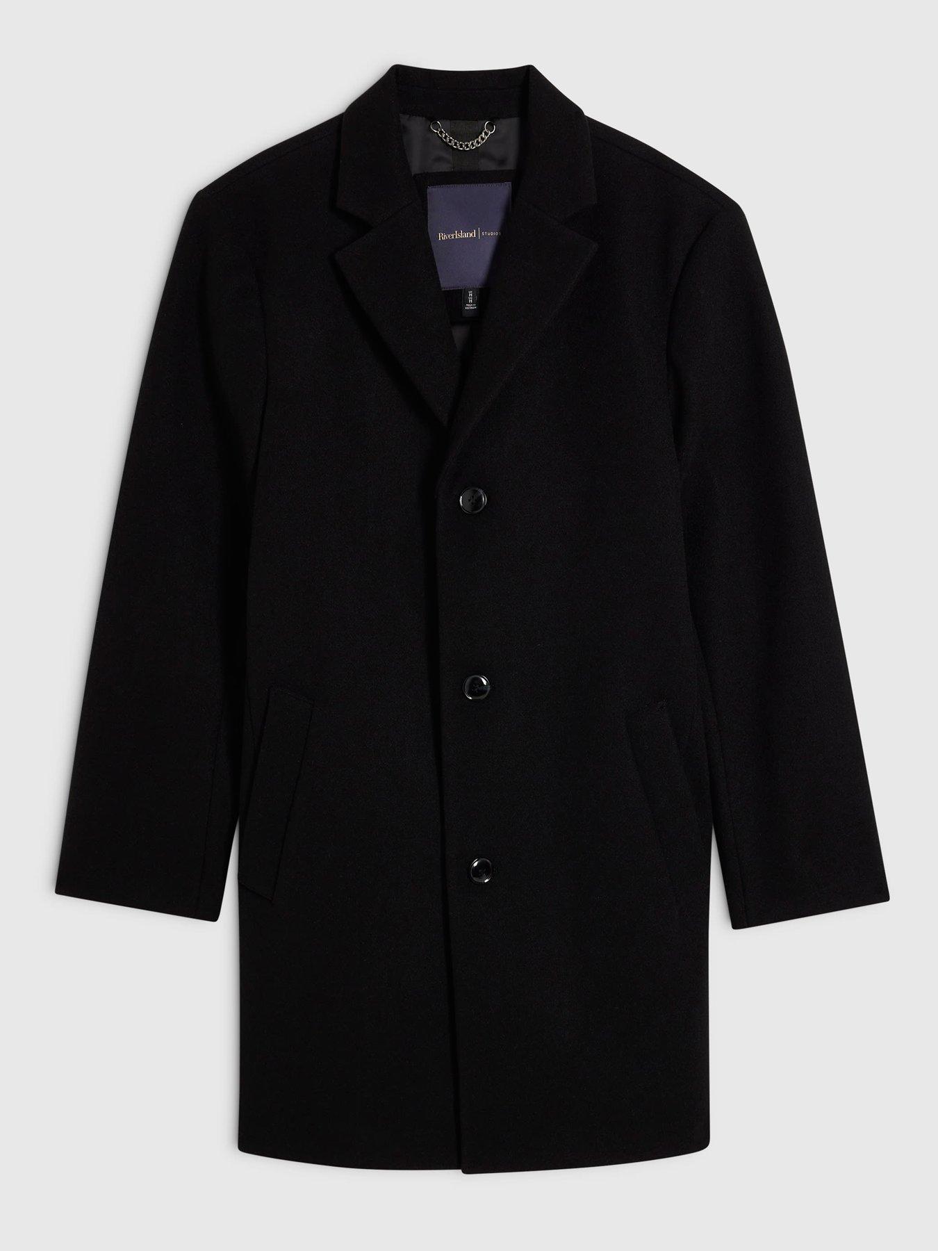 Image 4 of 4 of River Island Single Breasted Overcoat - Black