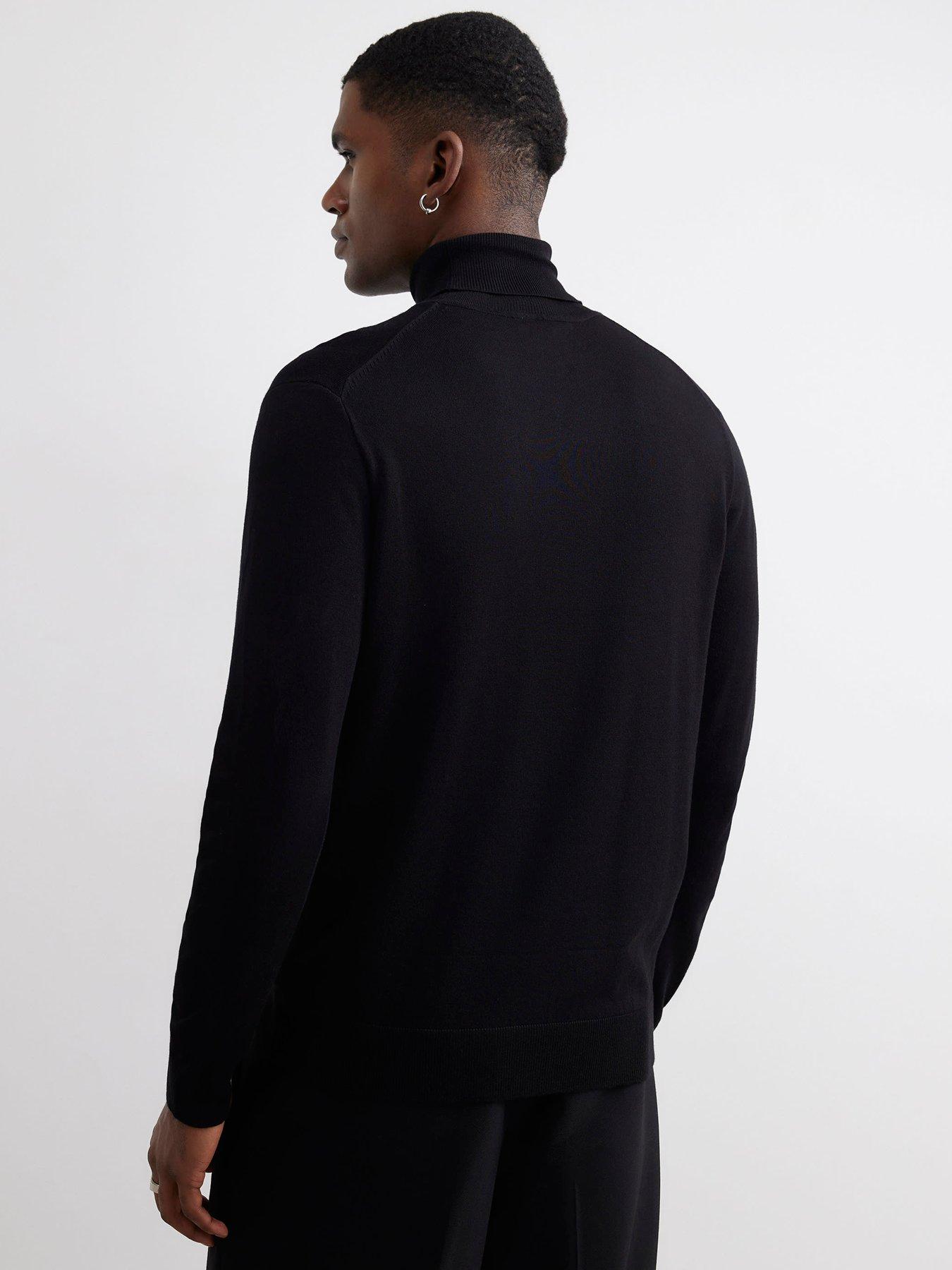 Image 2 of 5 of River Island Mens Midweight Slim Fit Roll Neck Cotton Jumper - Black