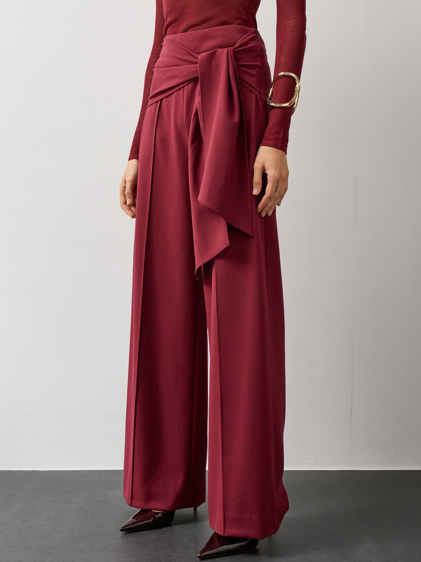 Image 3 of 7 of Michelle Keegan Womens Tie Detail Wide Leg Co Ord&nbsp;Trousers - Burgundy