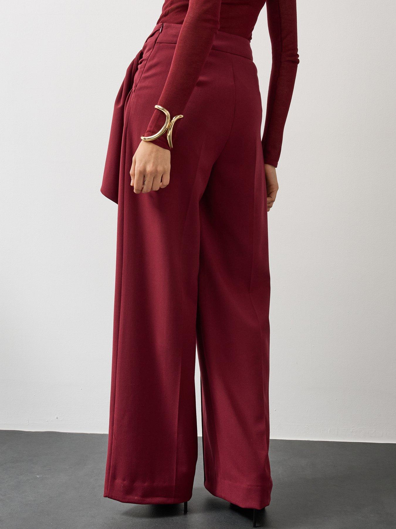 Image 5 of 7 of Michelle Keegan Womens Tie Detail Wide Leg Co Ord&nbsp;Trousers - Burgundy
