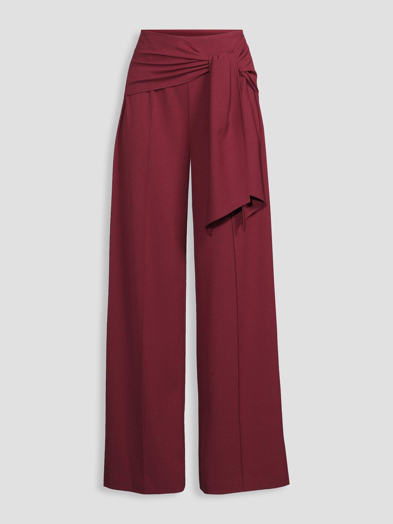 Image 7 of 7 of Michelle Keegan Womens Tie Detail Wide Leg Co Ord&nbsp;Trousers - Burgundy