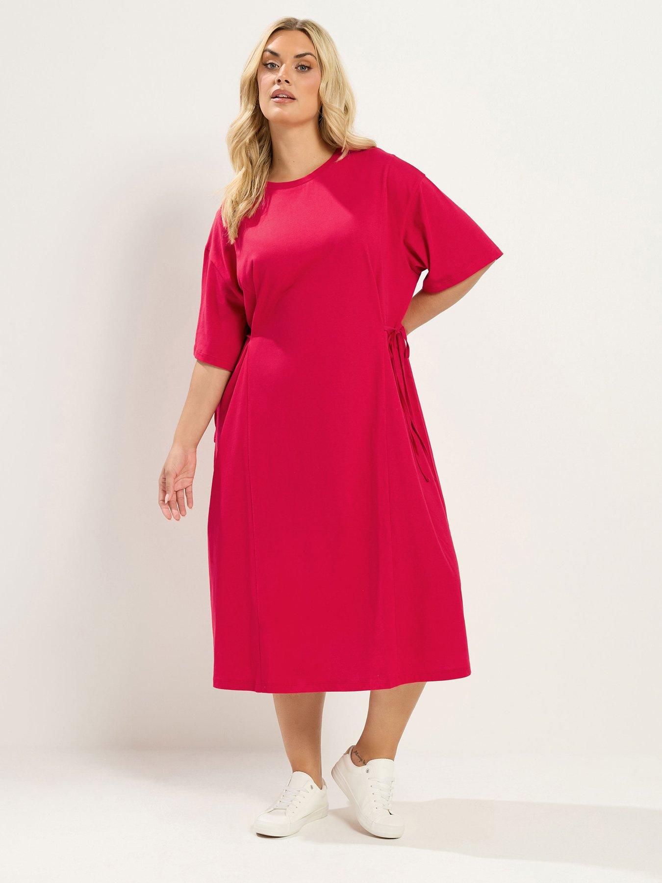 Yours Curve Front Tie Midi Dress - Red