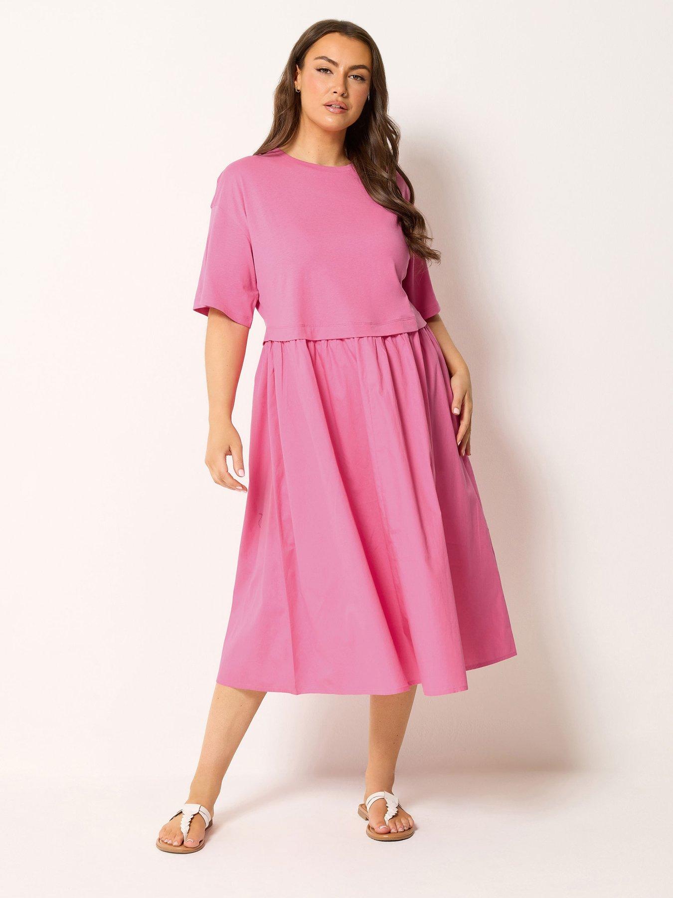 Yours Curve Poplin T-Shirt Midi Dress - Pink