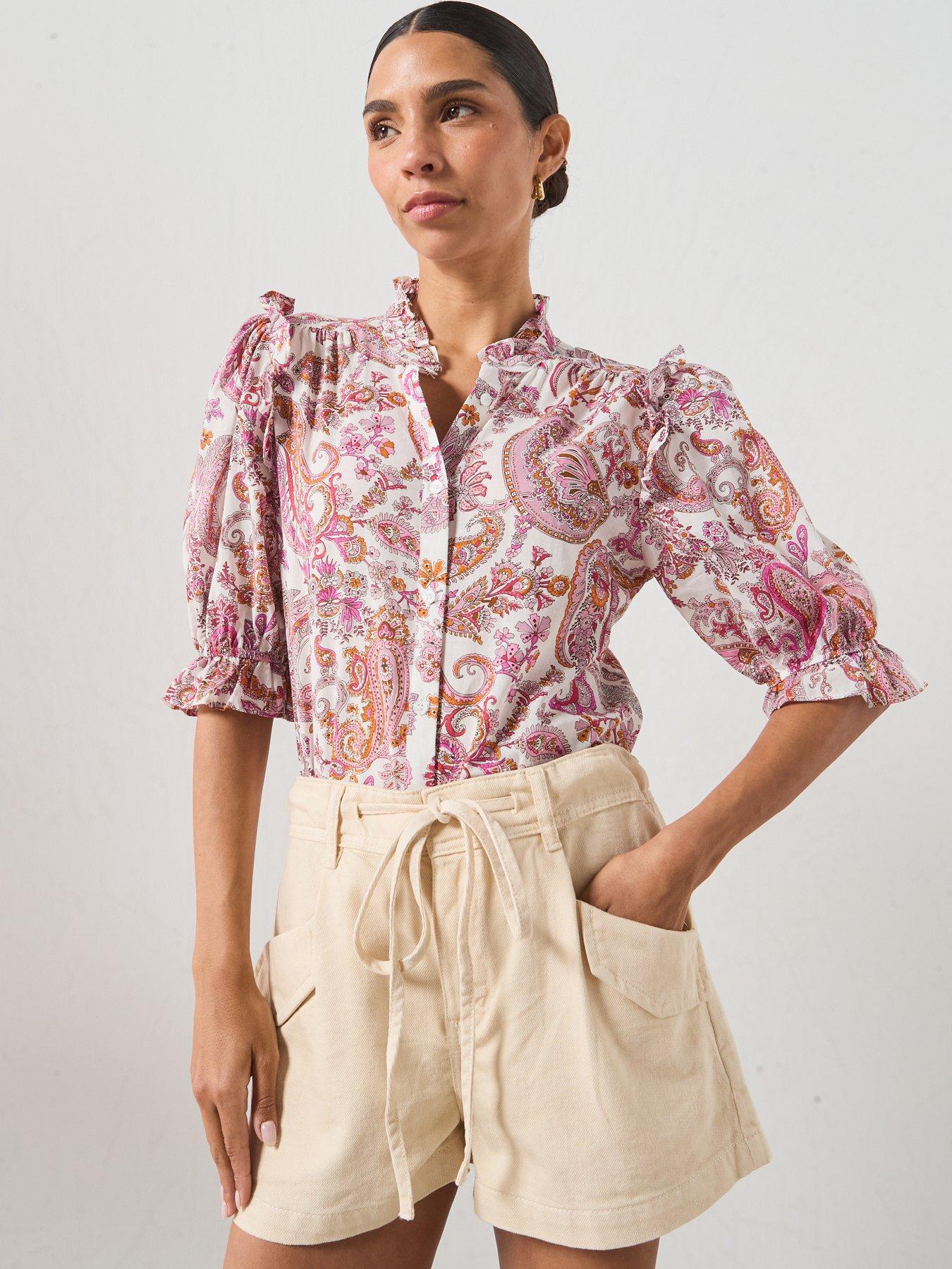 Mango Paisley Print Ruffle Blouse - Pink